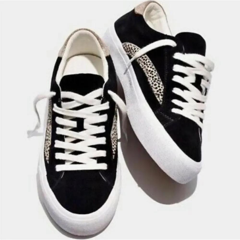 Madewell Black Leather Suede Cheetah Print Calf Hair Sneakers Sidewalk Low Sz 5
